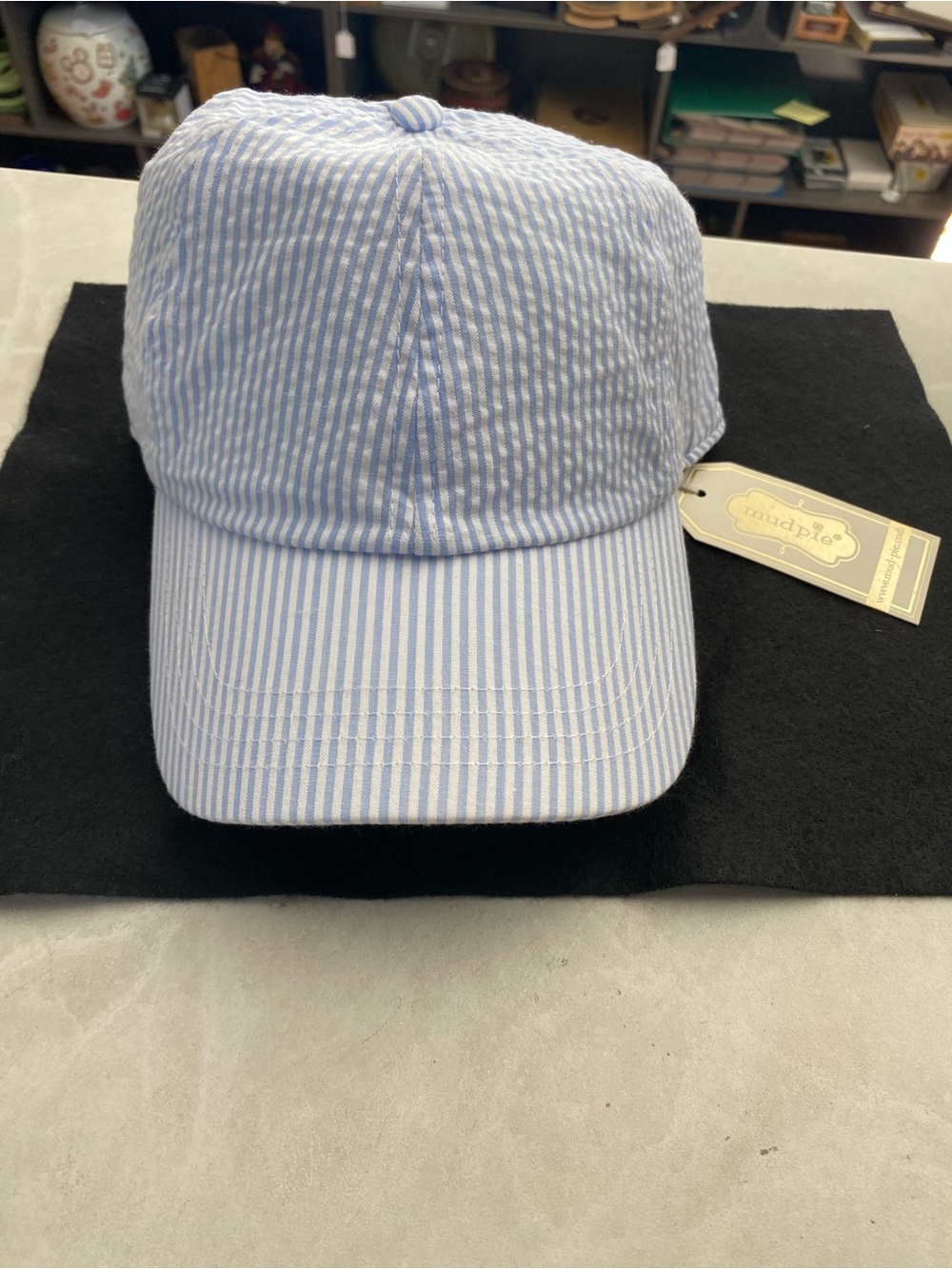 Mud Pie Blue and White Striped Seersucker Cap